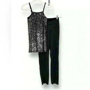 Art Class black silver sequin strappy dress Top Balera Petite Adult Jazz Pants